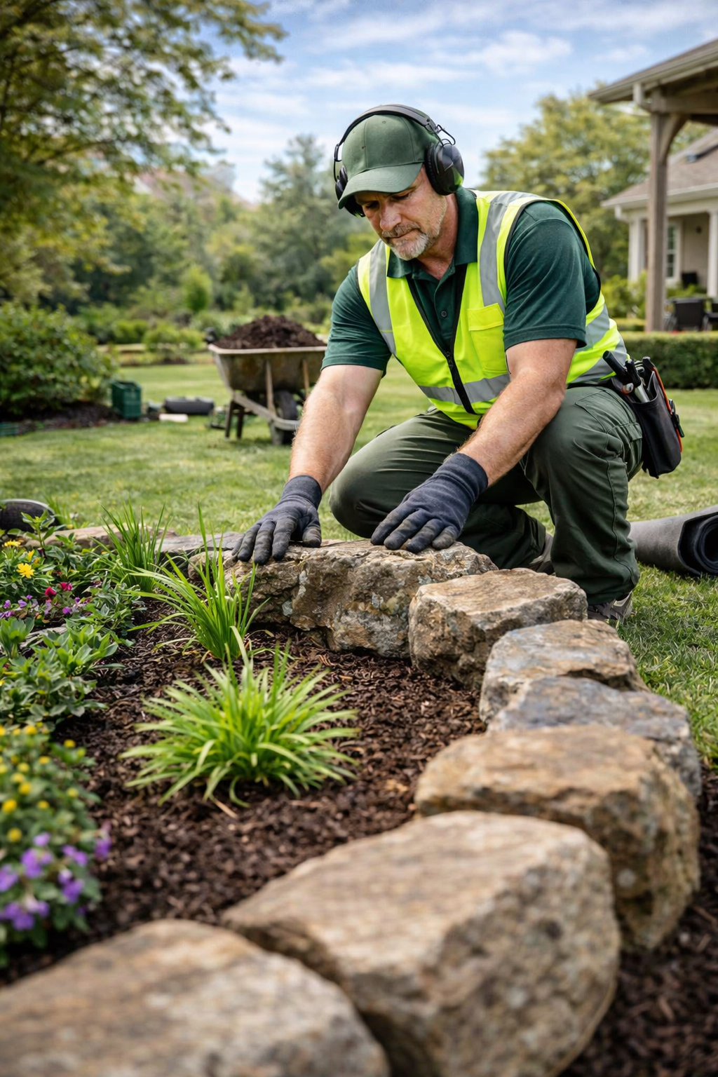 Lawn care specialist performing premium mowing services