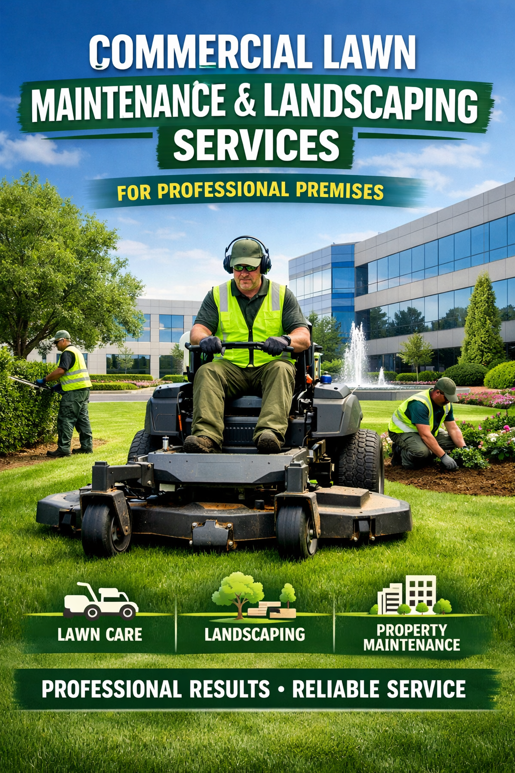 Commercial lawn maintenance and landscaping services for professional premises